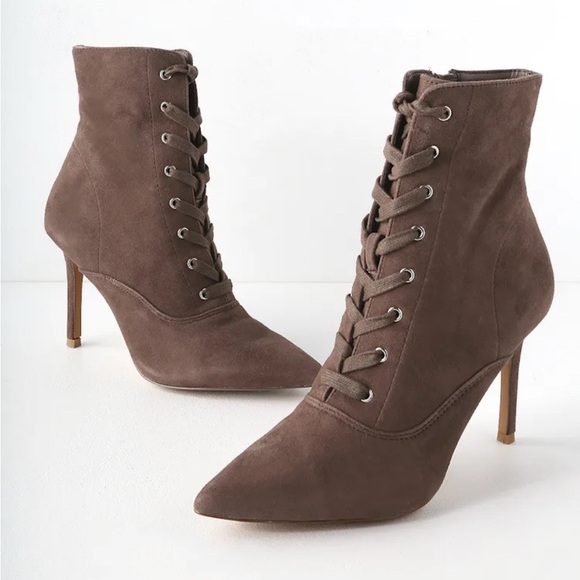 Steve Madden Jinx taupe suede  Brown Lace-Up Ankle Boots sz 7 nwob - Picture 4 of 6